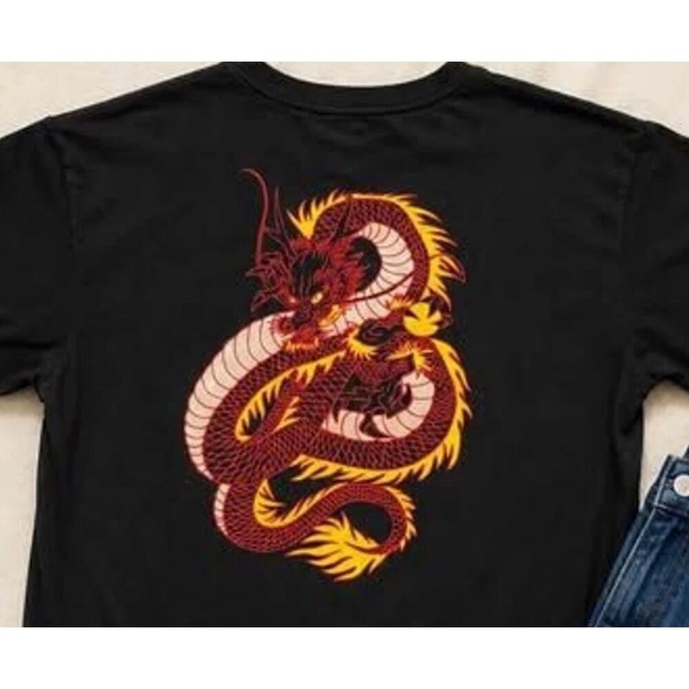Black Dragon Graphic Tee Large Double Sided Y2K Streetwear Shirt